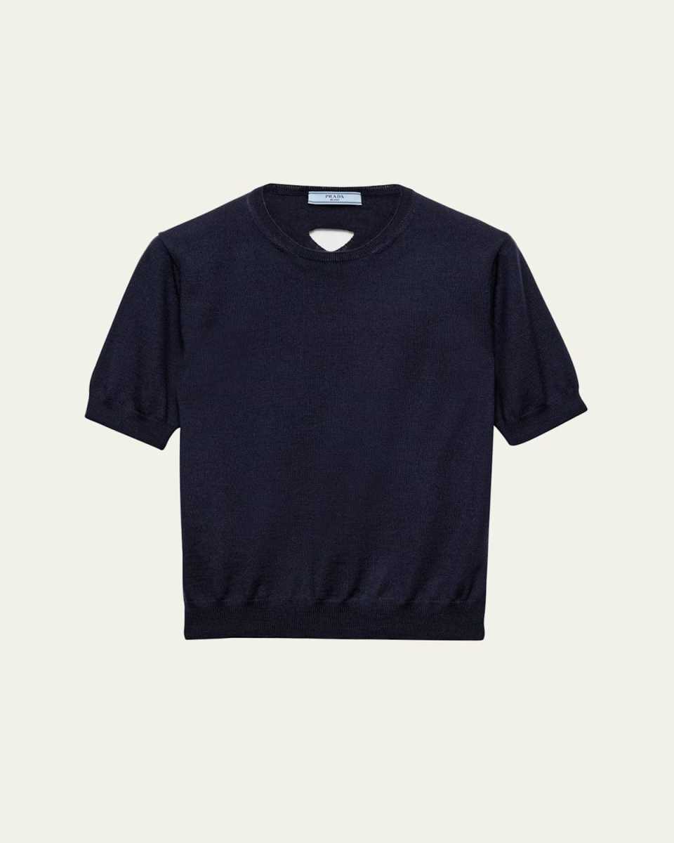 Cutout Triangle Short-Sleeve Wool Sweater